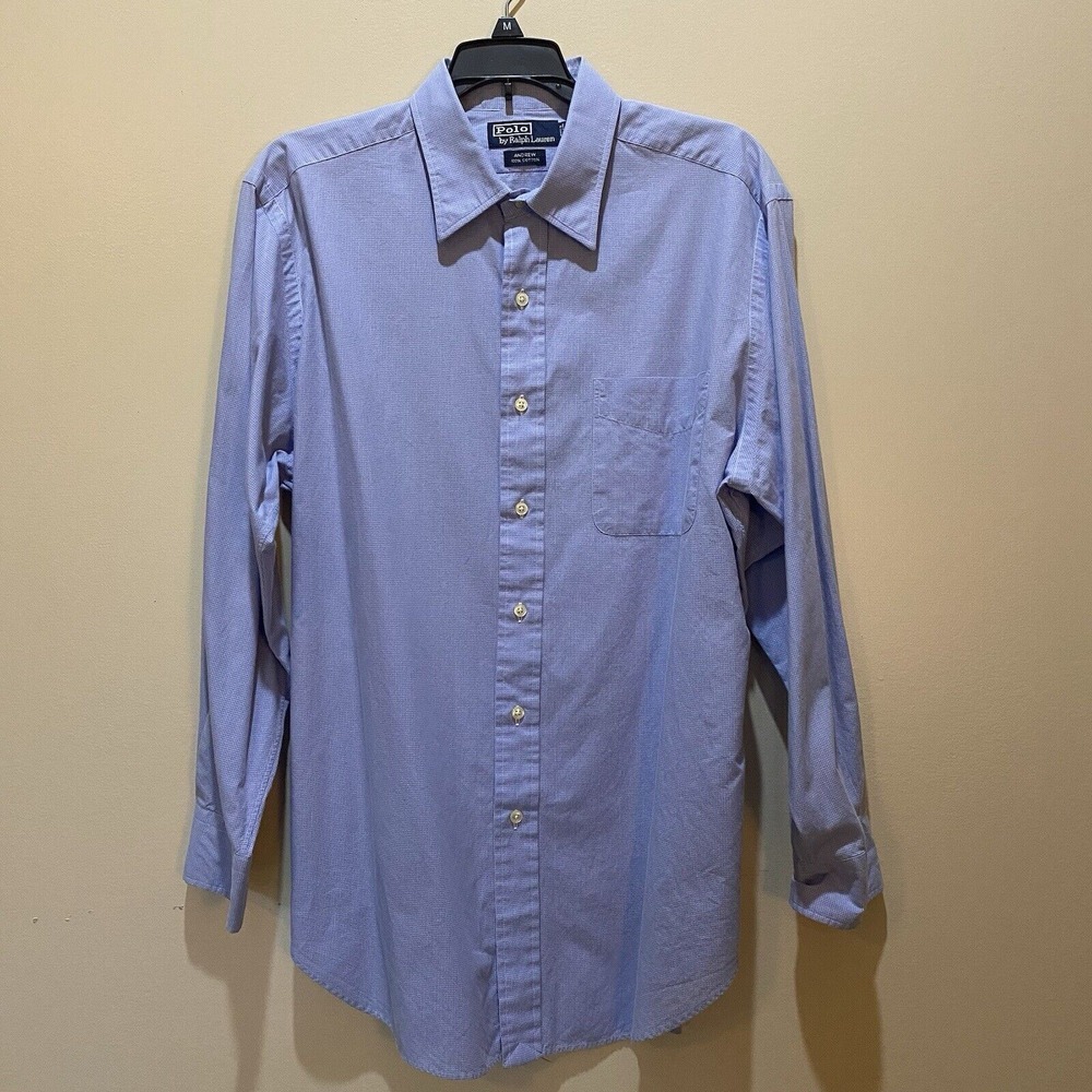 Polo Ralph Lauren ANDREW Shirt Mens 16 32/33 Blue White Tiny‎ Check Button-Up